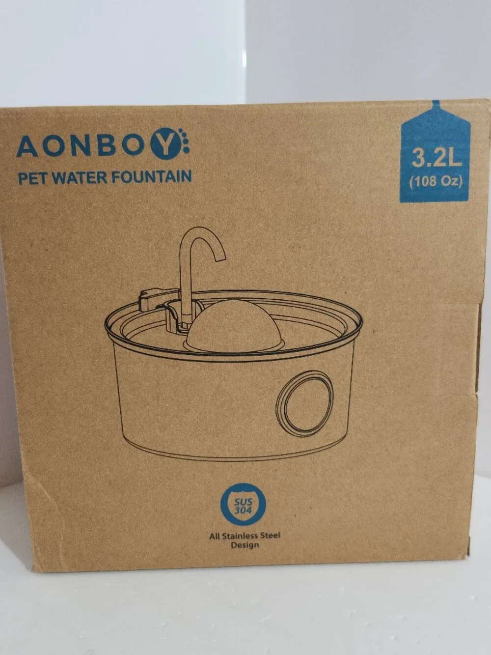 AONBOY Cat Water Fountain Stainless Steel, 108oz/3.2L